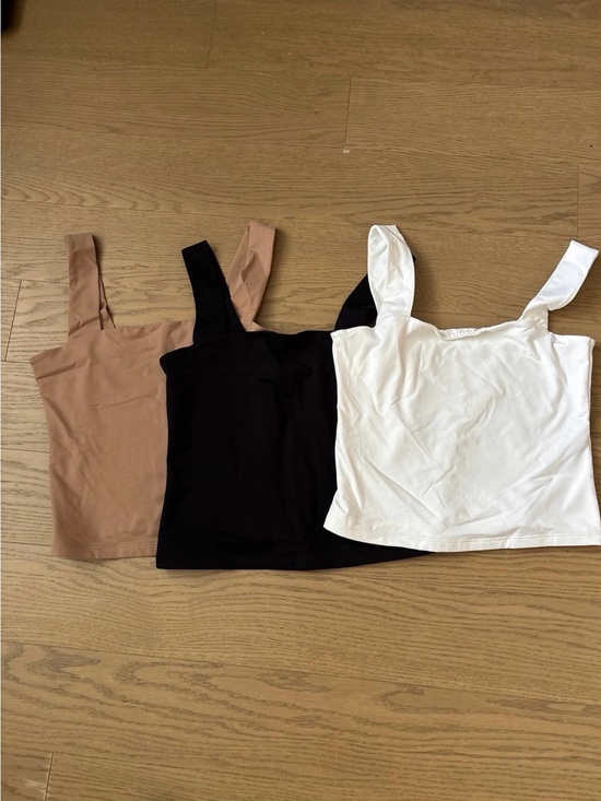 Abercrombie & Fitch Tops - Abercrombie & Fitch Three-Pack Square-Neck Tank Tops — White, Black, Light Brown